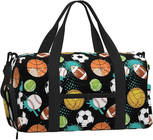 Soccer Rugby Basketball Baseball Sports Gym Bag For Men Women Travel Duffel Bag With Shoe Compartment Water Resistant Gym Bag Carry On Duffel Bag For Yoga Gym Sports Weekend Traveling