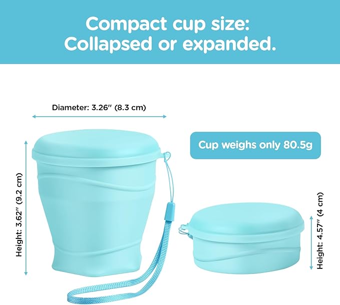 8.8oz/260ml Collapsible Silicone Cup with Lid,BPA-Free,304 Stainless Steel Rim,Portable Cup for Travel,Camping, Hiking,Outdoor Sports (Pink)