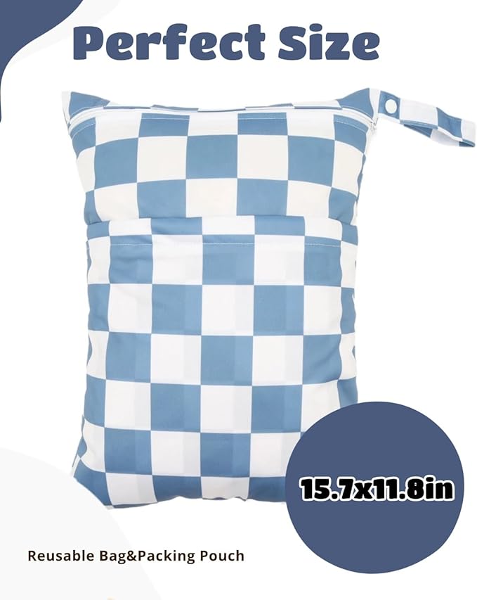 Wet Dry Bag Reusable Waterproof Swimming Bag Travel Beach Pool Yoga Gym Bag for Baby Cloth Diaper Swimsuits Wet Clothes Two Zipper Pockets 3 Pack 3L24