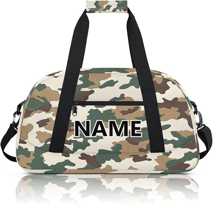 Camo Brown Green Mini Gym Bag 18 inch for Women Men Waterproof Custom Camouflage Travel Duffel Bag Carry On Overnight Tote Nurse Bag for Work Fitness Hiking