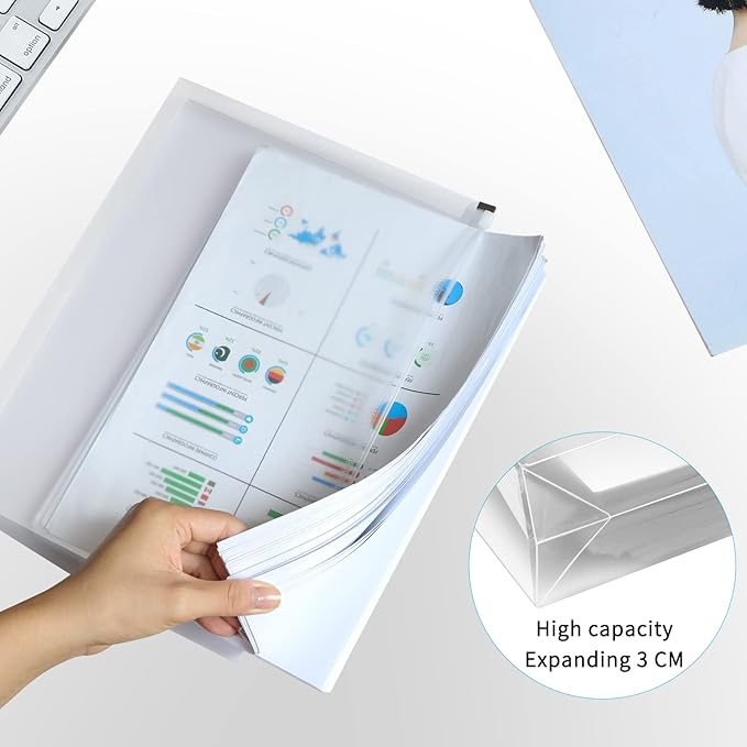 FYY 5PCS Plastic Envelopes, A5 Size Poly Zip Envelopes File Folders, Translucent Expanding Document Wallet Pouch with Zipper for School and Office Supplies, 9.8 x 7.1 Inches, Clear