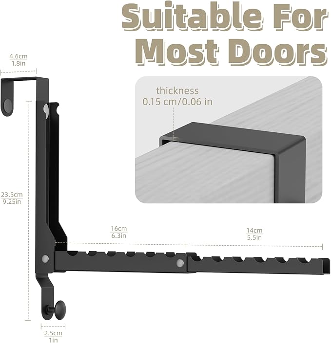 BAKON Over The Door Hangers, Over Door Hooks for Hanging, Small Space Dual Folding Portable Over Door Clothes Hanger for Clothes, Hats, Bags and Towels. (2, Black(Update))