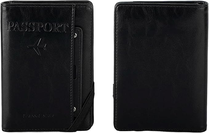 Genuine Leather Passport Holder Cover - RFID Blocking Travel Wallet & Passport Case with Pen Holder, Dual SIM Card Slots & Boarding Pass Pocket for Men & Women,Family Travel Essentials, Retro Style