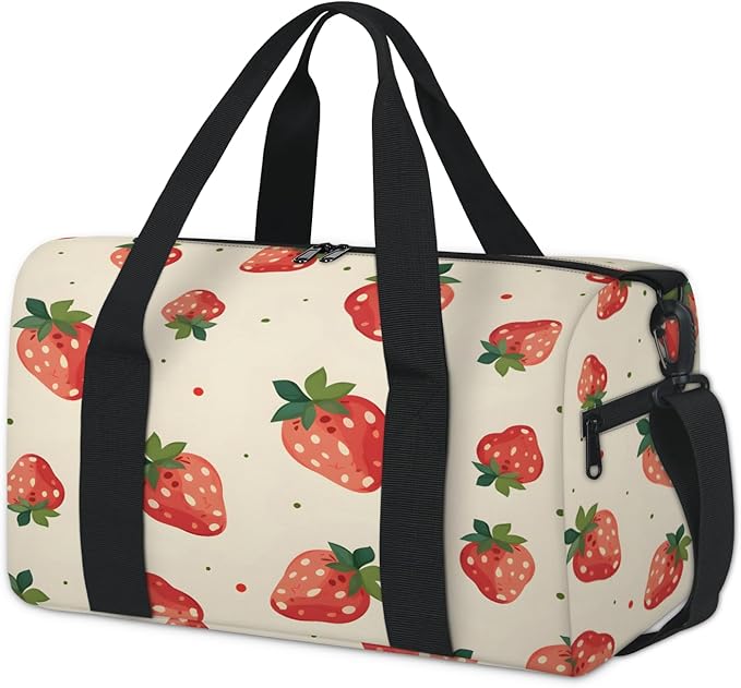 Strawberry Cute Travel Duffle Bag for Women Men, Overnight Weekender Bag, Carry on Tote for Sport Gym