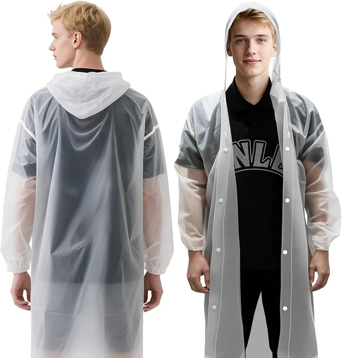 12 Pack Rain Poncho for Adults, Waterproof EVA Raincoats with Hood and Drawstring Reusable Cape for Women Men, Translucent