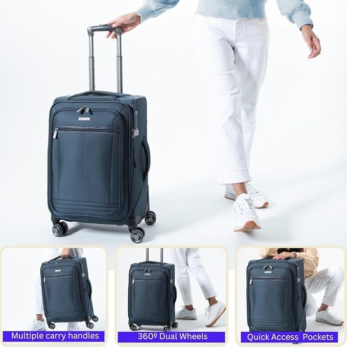 Ricardo Beverly Hills Avalon Softside Medium Check-In Luggage Made with Sustainable 100% Recycled PET (rPET), Lightweight, Eco-Friendly Travel, Expandable, Dual Spinner Wheels, Storm Blue, 24-inch