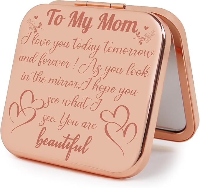 Small Compact Mirror, Rosegold Square 2.8”×2.8” Metal Frame Smooth Style Double Sided Mini Magnifying 1X/2X Mirror for Purse Can be Used as Gifts for Woman (RGMm02)