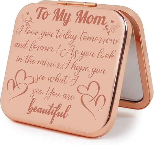 Small Compact Mirror, Rosegold Square 2.8”×2.8” Metal Frame Smooth Style Double Sided Mini Magnifying 1X/2X Mirror for Purse Can be Used as Gifts for Woman (RGMm02)