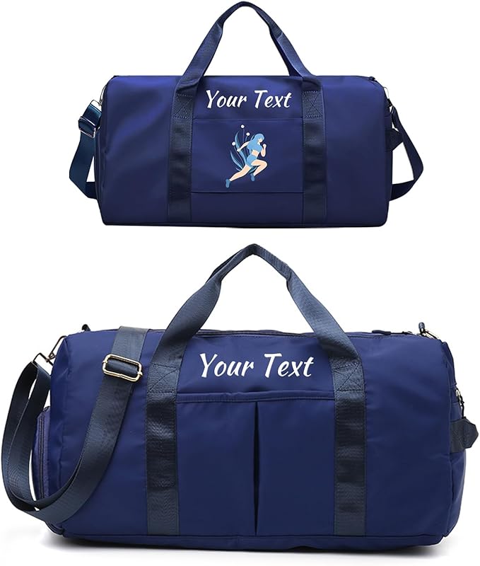 Custom Duffle Bag, Personalized Embroidered Sports Gym Bag for Women/Men, Travel Bag with Double-Sided Customization and Separate Wet and Dry Pockets and Shoe Bags-Dark blue