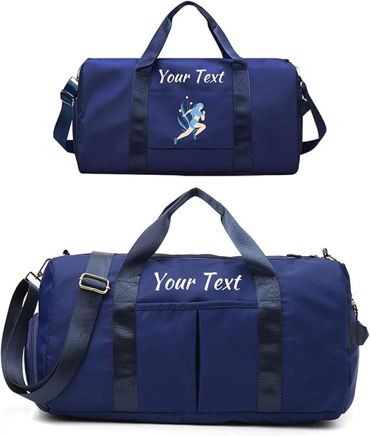Custom Duffle Bag, Personalized Embroidered Sports Gym Bag for Women/Men, Travel Bag with Double-Sided Customization and Separate Wet and Dry Pockets and Shoe Bags-Dark blue