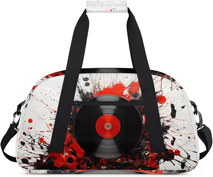 Black Records DJ Gym Travel Duffle Bag for Women & Men with Front Zipper Pocket for Sports, Overnight, Weekender, Carry On,Workout & Dance Bag,Graffiti Records,18.9 * 8.7 * 10.6 in