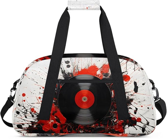 Black Records DJ Gym Travel Duffle Bag for Women & Men with Front Zipper Pocket for Sports, Overnight, Weekender, Carry On,Workout & Dance Bag,Graffiti Records,18.9 * 8.7 * 10.6 in