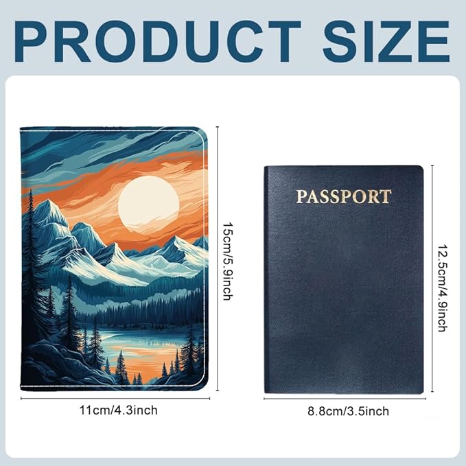 PU Leather Passport Holder Cover 5.9×4.3 Inch with Credit Card Slot and Boarding Pass Slot Combo Blocking Passport Holder Wallet Cover Case for Travel Boarding Essentials (Mountain)