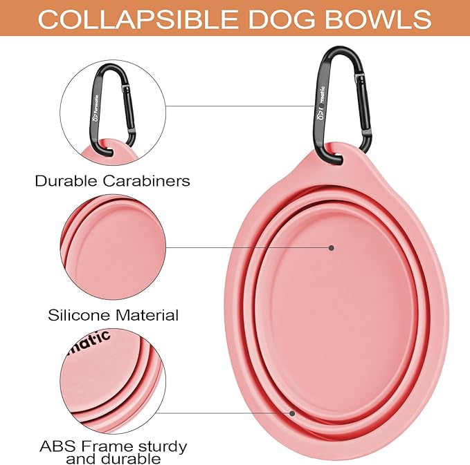 Portable Collapsible Dog Bowl, Food Grade Silicone, Large Capacity, Easy to Wash - Ideal for Outdoor Camping and Hiking, Suitable for Dogs, Cats, and Pets (Pink)
