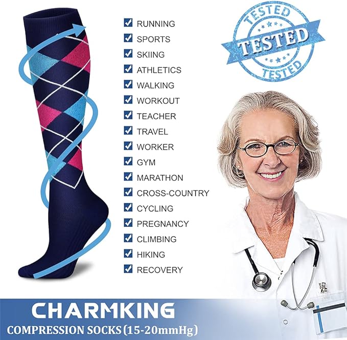 CHARMKING 6 Pairs-Compression Socks for Women & Men Circulation Best Support for Nurses, Running, Athletic,Flight Travel