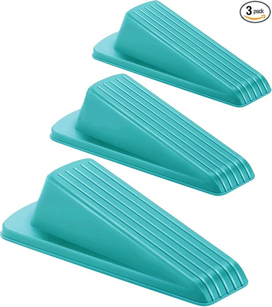Crosize 3 Pack Rubber Door Stoppers for Floor, Door Stop Wedge for Heavy Duty Door, Blue