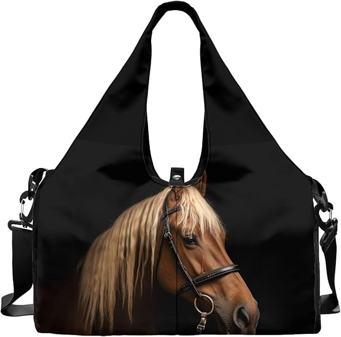 Horse Duffle Bag with Shoe Compartment for Men Sports Duffel Bag with Yoga Mats Holder Multiple Pockets Workout Bag with Adjustable Shoulder Strap Lightweight Bags for Gym Travel Weekender