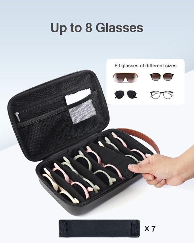 Luxtude Travel Sunglasses Organizer Case for Women Men, Glasses Case Multiple Pairs w/Adjustable Slot, Sunglass Storage Cases