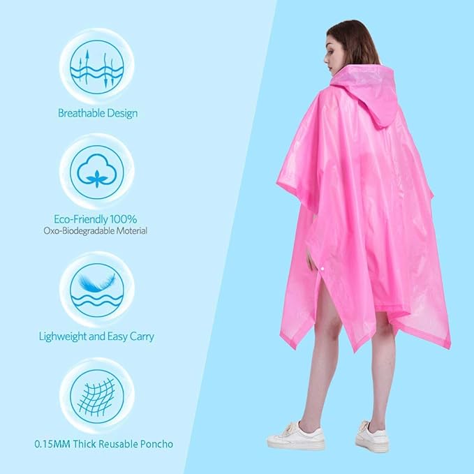 HLKZONE Rain Ponchos for Adults, [Pack of 2] Portable EVA Rain Coat Rain Jacket Reusable Raincoats with Drawstring Hood