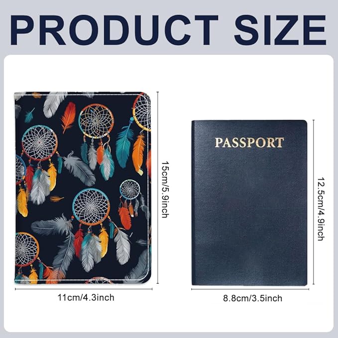PU Leather Passport Holder Cover 5.9×4.3 Inch with Credit Card Slot and Boarding Pass Slot Combo Blocking Passport Holder Wallet Cover Case for Travel Boarding Essentials (Dreamcatcher)