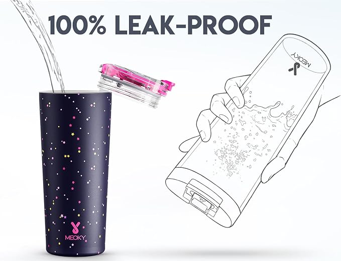 Meoky 24 oz Travel Coffee Mug with Leak-proof Lid, Stainless Steel Insulated Coffee Tumbler, Keeps Hot for 8 Hours or Cold for 24 Hours, Fits in Car Cup Holder (Plum Stardust)