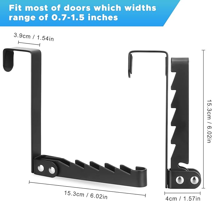 FYY Over The Door Hooks Hanger, 1 Pack Collapsible Folding Over The Door Organizer Rack Space Saving Hanging Storage Hanger for Clothes, Coats, Towels for Bedroom Bathroom Black