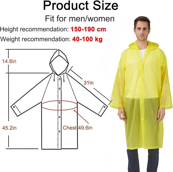 Rain Ponchos Raincoats for Adults Women, Reusable Rain Jacket Coats with Hood for Family Disney Park Travel 2 Pack