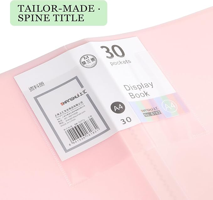 Tamaki Binder with Plastic Sleeves, Portfolio Folder with Clear Sheet Protectors, Display 60 Pages Book, Presentation Book for Artwork, Document Organizer, 1 Pack (Pink)