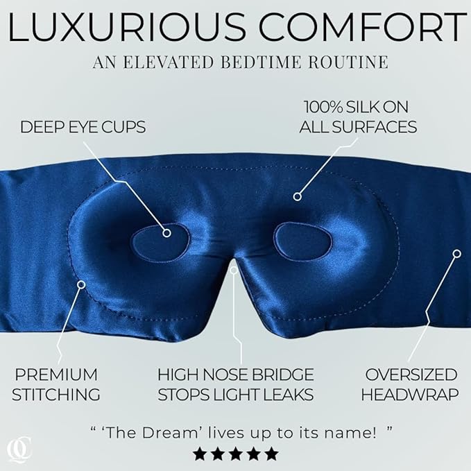 QUIET COVE Plush 3D Contoured Silk Sleep Mask - Total Blackout, 100% Silk 22 Momme, Foam Eye Cups Do Not Crush Eyelashes, Luxe Cloud Filling for Side Sleeping Comfort (Noble Blue) - Luxury Gift Box