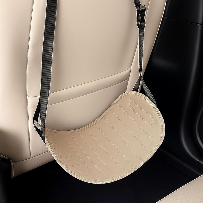 YoRise Car Seat Foot Rest for Adult, Auto Rear Seat Hanging Supportive Foot Hammock with Adjustable Strap, Portable Vehicle Footrest Pad for Air Travel, Office Use, and Car Trips (Beige)