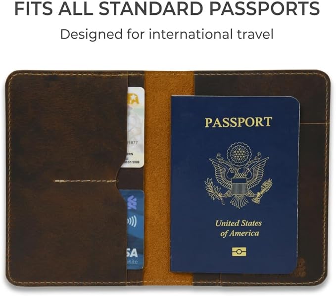 Rustique Leather Passport Holder Collection - Handmade Travel Wallet & Organizer - Full Grain Crazy Horse Leather Covers for Men & Women (Multiple Styles) (Document Organizer - Tobacco & Honey)