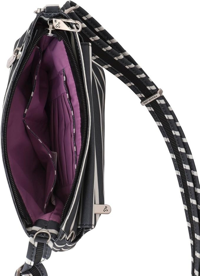 Travelon Anti-Theft Classic Mini Shoulder Bag (Black w/White Stripe - Exclusive Color)