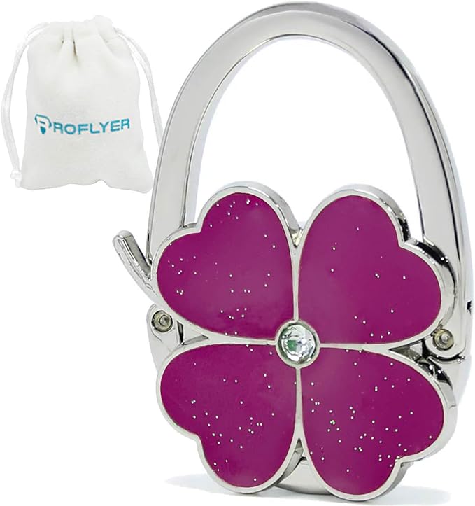 Four Leaf Clover Design Foldable Handbag Hanger Folding Purse Table Hook Holder (Purple)