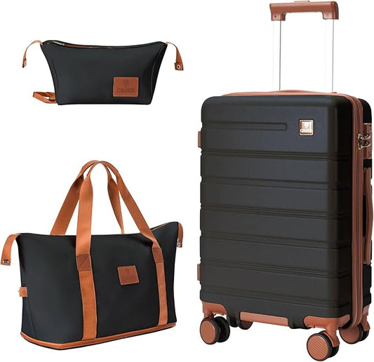Carry on Luggage Set, 20 Inch Suitcase with 100% PC hardshell, Lightweight TSA Locks Quiet Spinner Wheels Durable Zipper, Suitable for Men and Women, Y01 Beige(20"/DB/TB) Slightly Small