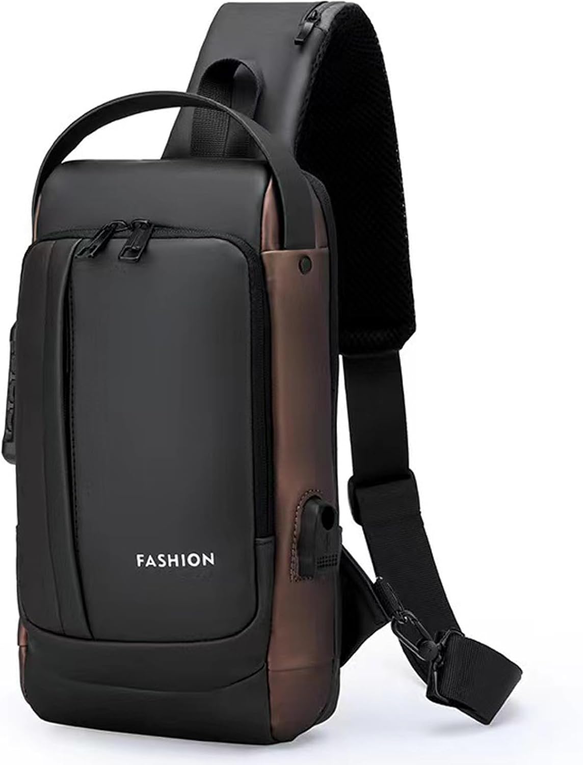 Sling Bag for Men Anti-theft USB Crossbody Shoulder Backpack Purse Waterproof PU Leather Chest Bag Travel Daily Use