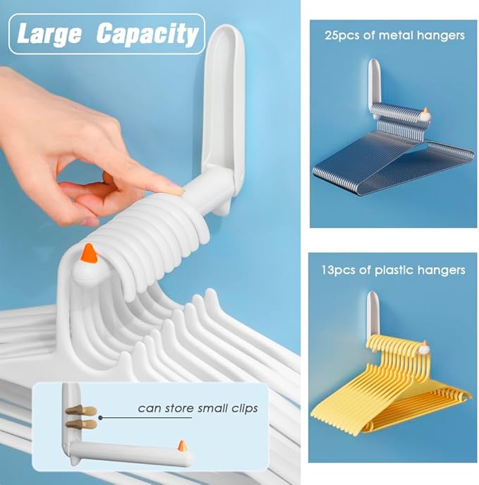 Folding Clothes Hanger Holder Hook, Wall Mounted Drying Rack for Towel, Large Capacity, Anti-Drop, Space-Saving Hanger Storage for Laundry Room, Dorm, RV, 1PC (White)