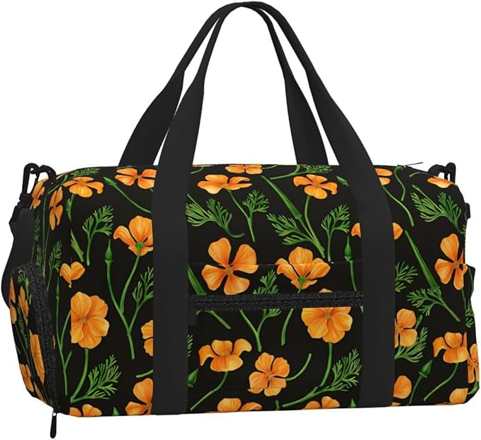 California Poppies, Summertime Flowers Women'S Gym Duffle Bag With Shoes Compartment, Ideal For Travel, Gym, Sports, Duffel, Weekender