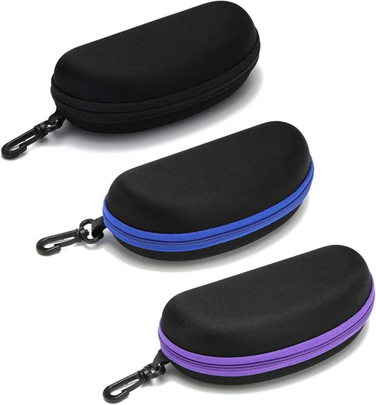 Sunglasses Case,(3 Pack) Portable Travel Zipper Eyeglasses Frame glasses Case Hook For Mens and womens