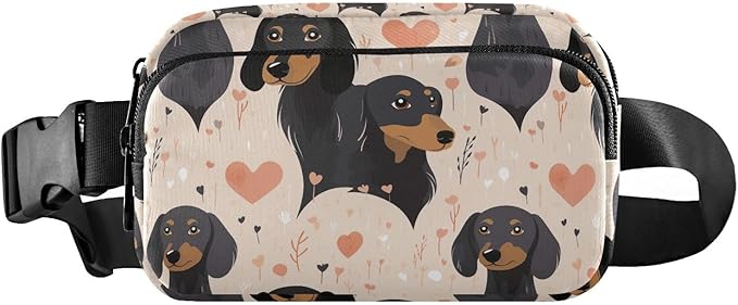 Black Dachshund Dogs Hearts Fanny Pack for Women Men Water Resistant Fashion Waist Packs with Adjustable Strap Belt Bag for Travel Workout Jogging Hiking 21219744