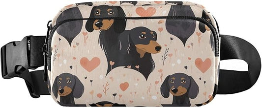 Black Dachshund Dogs Hearts Fanny Pack for Women Men Water Resistant Fashion Waist Packs with Adjustable Strap Belt Bag for Travel Workout Jogging Hiking 21219744