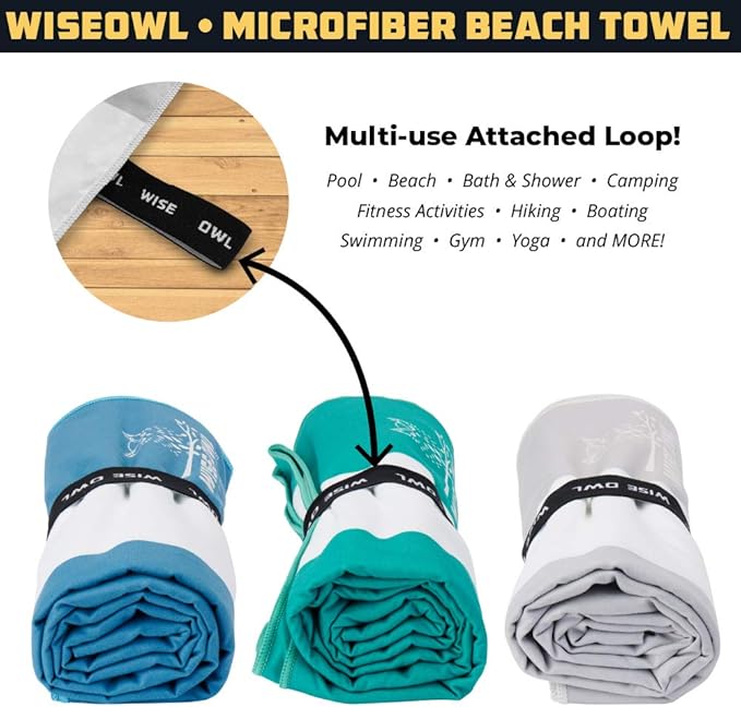Wise Owl Outfitters Microfiber Beach Towel (7x4 ft) – Extra Large, Quick Dry, Lightweight and Sand Free for Adults at The Beach, Pool, Gym, Yoga, or for Travel and Outdoor Use