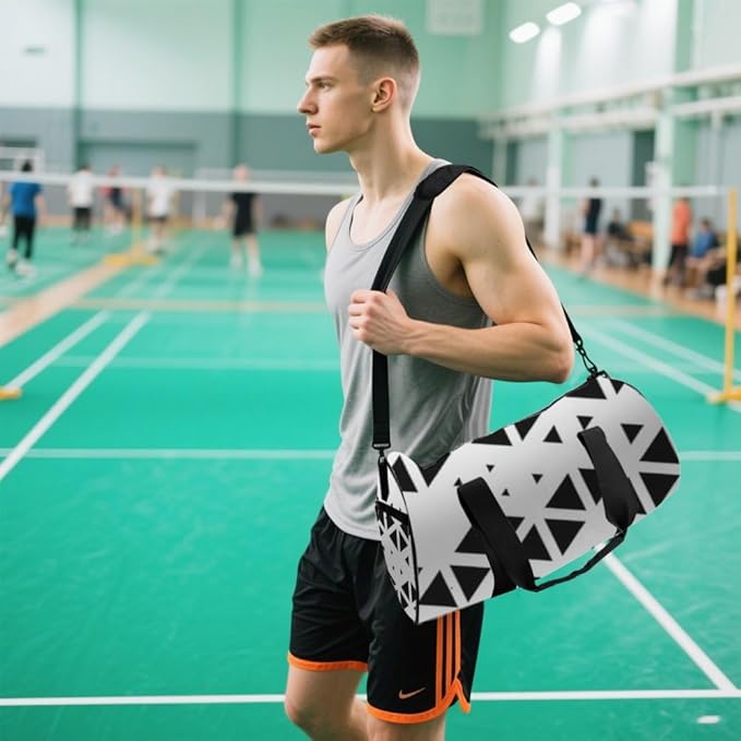 Black Triangle Illustration Packable Sports Bag For Men Women Oxford Tote Bags Adjustable Shoulder Strap, Convertible Carry Backpack Gym Bag Cute For Boxing Training Gym Accessories Women