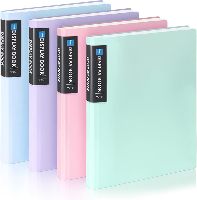 4 Pack Art Portfolios 9"x12", 40 Pockets Large Portfolio Folder Display 80 Pages, Heavy Duty Art Portfolio Folder with Clear Sheet Protectors, Presentation Book for Artwork Document Organizer Binder