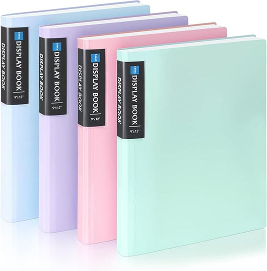 4 Pack Art Portfolios 9"x12", 40 Pockets Large Portfolio Folder Display 80 Pages, Heavy Duty Art Portfolio Folder with Clear Sheet Protectors, Presentation Book for Artwork Document Organizer Binder