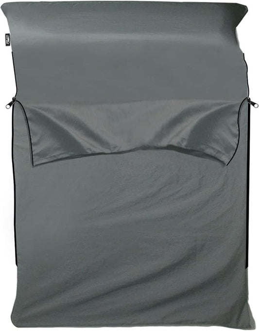 Frelaxy Sleeping Bag Liner, XL Travel Sheet & Camping Sheet for Backpacking, Hotel, Hostels & Traveling, Comfy & Easy Care, Full-Length Zipper/No Zipper, 4 Seasons Warm Cold Weather