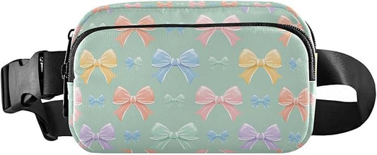 Cute Bows Fanny Pack for Women Men Water Resistant Fashion Waist Packs with Adjustable Strap Belt Bag for Travel Workout Jogging Hiking 21220621