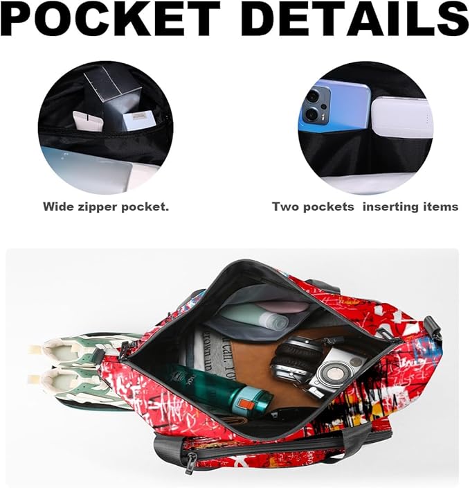 Artistic Black Cat Red Gym Bag for Women & Tennis Bag, Large Sports Duffel Bag Waterproof with Ventilated Shoe Compartment & Front Racket Sleeve, Lightweight Travel Weekender Overnight Bag