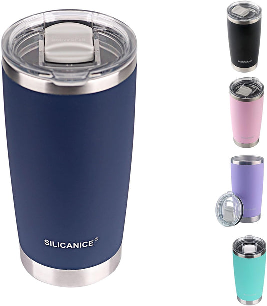 Navy Soft Touch 20oz Stainless Steel Insulated Tumbler with MacSlider Lid - Spill Proof,Durable Thermal Cup For Men,Iced Coffee Travel Tumbler, Water Bottle & Smoothies Reusable