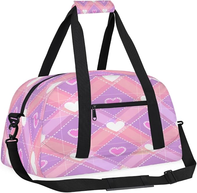 Gym Bag for Women Men, Pink Heart Diamond Travel Duffle Bags for Dance Ballet Overnight, Carry-On Weekender Bag with Detachable Shoulder Strap