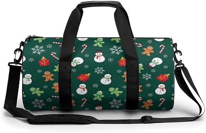 Foldable Gym Travel Bag Basketball Football Weekender Bag Carry on Beach Yoga Overnight Luggage Bags (Christmas Gingerbread Green)